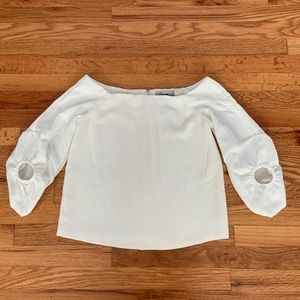 Spoon Jeans Puff Sleeve Crop Top Cream White Off The Shoulder Size Small S